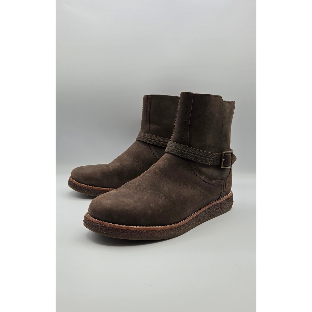 UGG Camren Women Ankle Boots Size 9 Brown Leather Shearling Buckle 1012034